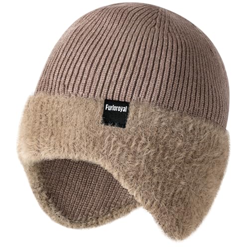 Furloroyal Fashion Knit Beanies Hats, Men Women Warm Beanie for Winter, Fleece Lined Beanie, Thermal Thick Snow Skull Cap - Khaki
