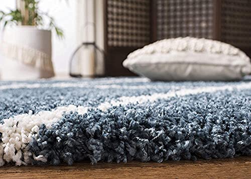 Image of Super Ultra Modern Soft Shaggy Handcrafted Anti-Skid Silk Touch Carpet, Size 7x7 Feet Square, Color SLATEE Blue