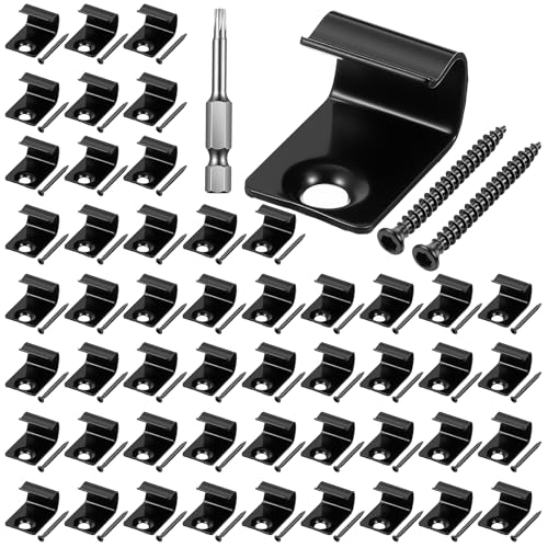 Afcabakila 50 Pack Starter Deck Clips Universal, Black Stainless Steel Hidden Fasteners with 52 Torx Screws and 1Torx Bit for Composite Decking Boards/Grooved/Perimeter Decks