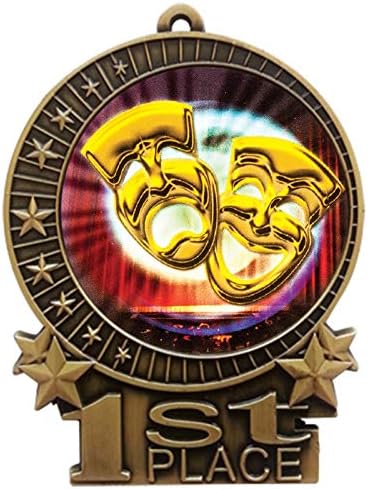 Express Medals 1 to 50 Packs - 3" Drama Club 1st Place Gold Medal with Neck Ribbon Award XMDMY4