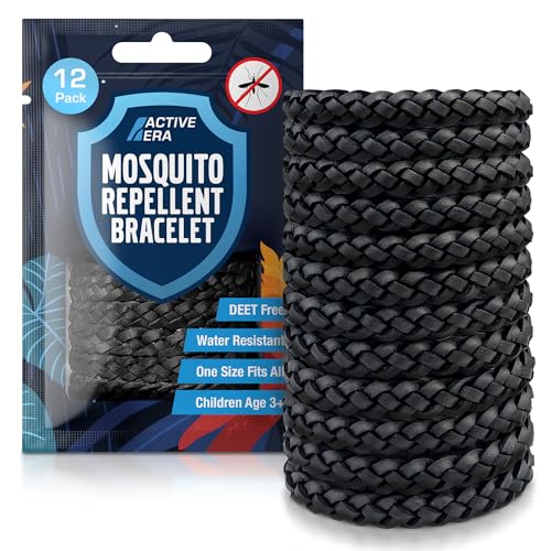 Active Era Mosquito Repellent Bracelet [12 Pack] Insect Midge & Mosquito Bands - Powerful DEET Free Formula - Waterproof with 250 Hours / 10 Days of Protection (Black - 12 Pack)