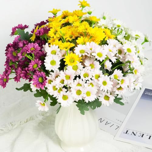 Artificial Flowers Plants for Outdoors ,12 Bundles Mix Silk Glory UV Sun Resistant, Realistic Fake Flowers for Planter Porch Patio Yard Balcony Home Decor (12PCS_Mums (yellow/white/pink/red)) — view 5