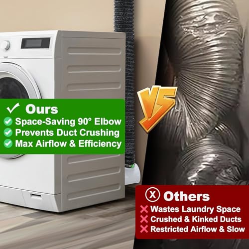 Image of Dryer Vent Hose For Tight Space,Dryer Vent Connector Kit with 4 Inch 10 Feet Hose,90 Degree Dryers Vent Elbow,Space Saving and Easy to Install