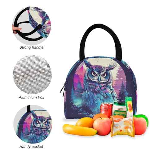 Backpack Lunch Box Set Large Capacity Travel Backpacks and Insulated Lunch Bag for Commute Hiking Picnic Owl Forest Print4