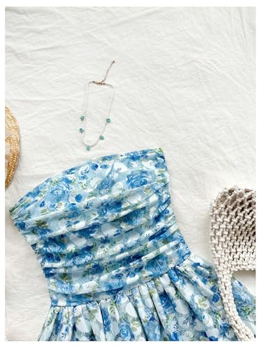 SHENHE Girl's Floral Tube Top Dress Strapless Layered Ruffle Hem Ruched Flowy Boho Sundress3