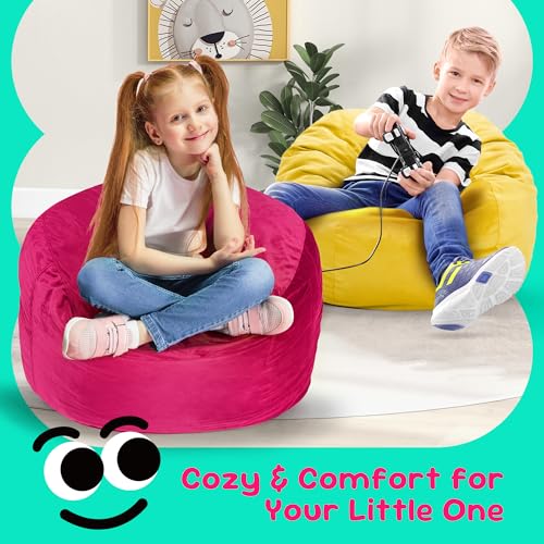 Image of Hobestluk Medium Bean Bag Chairs 2.5FT BeanBag Reading Chair Velvet Fabric | Memory Foam,Washable Cover,Storage Pocket,Handle,Cozy Bean Bag Bedroom Reading Nook Decorative Style Cozy Seat | Pink 2.5FT