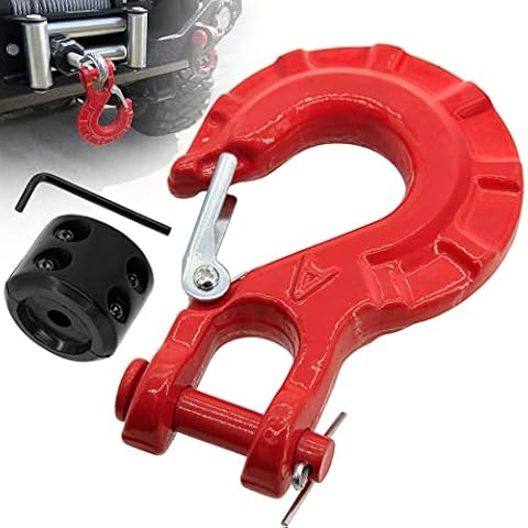 DIYIIRON Heavy Duty Winch Hook Grade70 3/8" Safety Steel Latch Winch Hook with Winch Cable Hook Stopper,Clevis Slip Winch Hook Sets for SUV, Truck,Van, Boat, Max 35,000 lbs,Red Cover