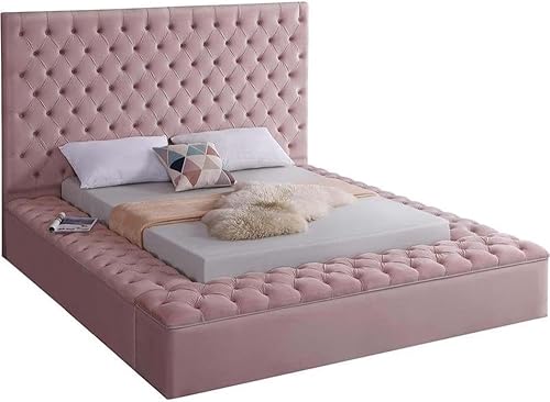Miniatura 13 de Colección moderna Meridian Furniture Bliss, cama tapizada de terciopelo contemporánea con acolchado de botón profundo y compartimentos de Negro