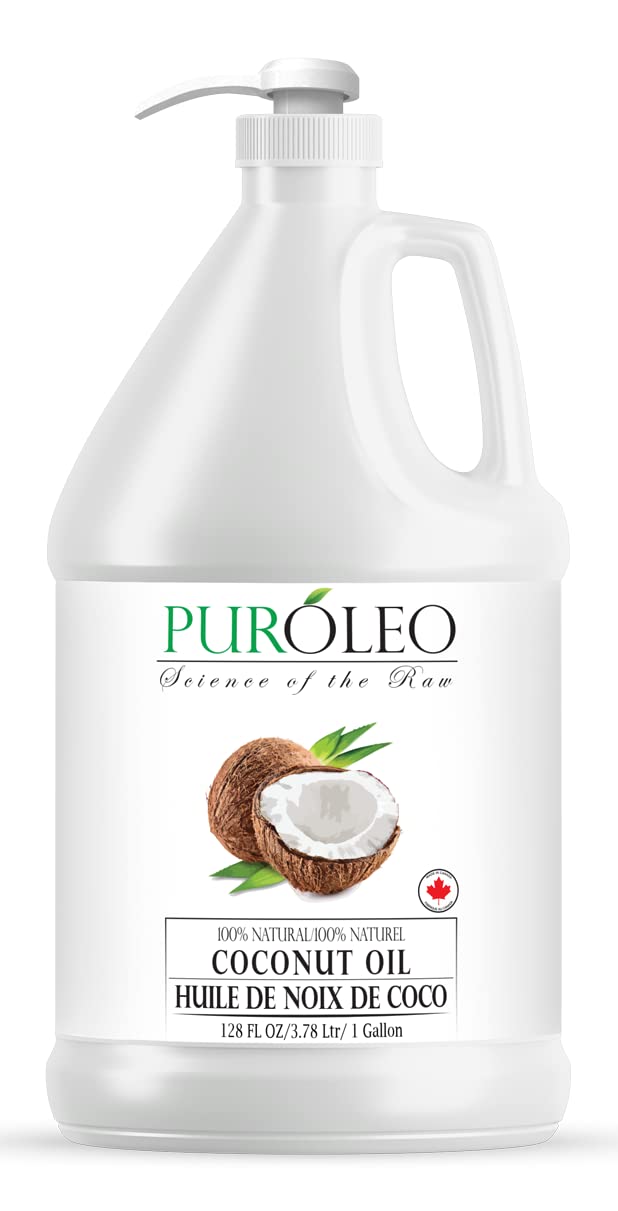PUROLEO Fractionated Coconut Oil 128 Fl Oz/3784 ML (Packed In Canada) 100% Natural and odorless Moisturizer & Carrier Oil | Hair Skin Body, Aromatherapy, Massage, Makeup Remover | huile de coco, huile massage