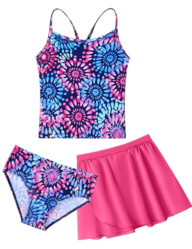Image of Girls Swimsuit 3 Piece Sleeveless Bathing Suit Sets with Skirt Swimwear Rash Guard for Kids Beach UPF 50+ Sun Protection