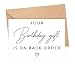 BurkeDesign Your Birthday Gift Is On Back Order Card - Pregnancy Announcement - We're Pregnant Card - Baby Reveal - We're Having A Baby - Present On Backorder - Suprise Pregnant