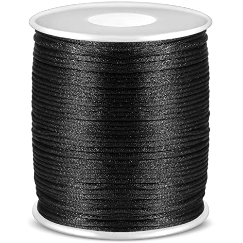 Satin Rattail Cord, Anezus Black Nylon Cord Silky Trim Beading String For Braided Bracelets, Pendants Necklace, Macrame Keychains, Lanyards, Drawstring Bags, Jewelry Making Crafts, Sewing Projects #TOP3