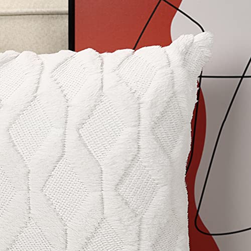 Henzxi Set Of 2 Throw Pillow Covers 18X18 Inches Farmhouse Decorative Throw Pillow Covers Square Boho Cushion Case With Faux Velvet Soft Plush Short Wool, White #TOP3