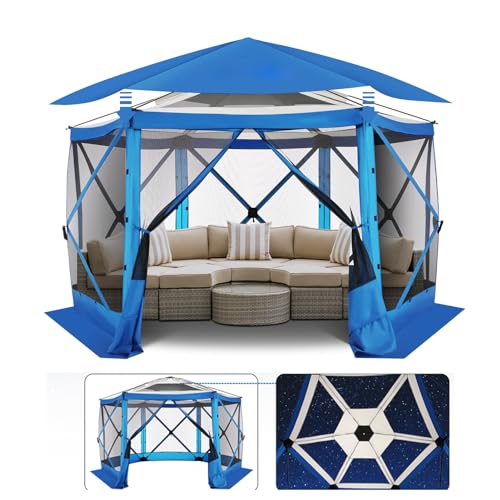 Image of COBIZI 12x12 FT Pop Up Canopy Stargazing Tent, Gazebos On Clearance with Removable Roof,Instant Screened in Gazebo, Screen Tents Portable carpas para Patio for Outdoor Camping,Backyard, Garden, Blue
