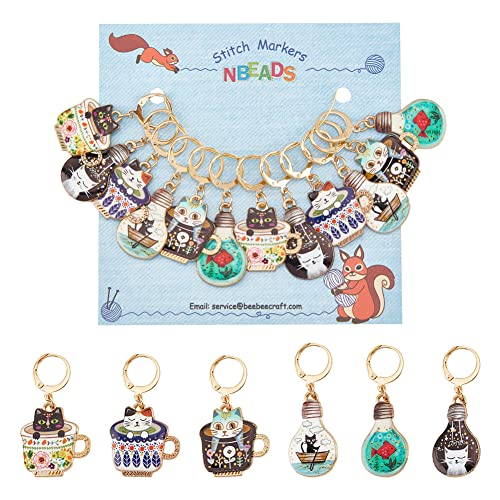 NBEADS 12 Uds Marcadores de Puntada de Gato, 6 Colores Aleación Esmalte Gato Ganchillo Puntada Marcador Encantos Extraíble Bloqueo Puntada Marcador para Tejer Tejer Accesorios