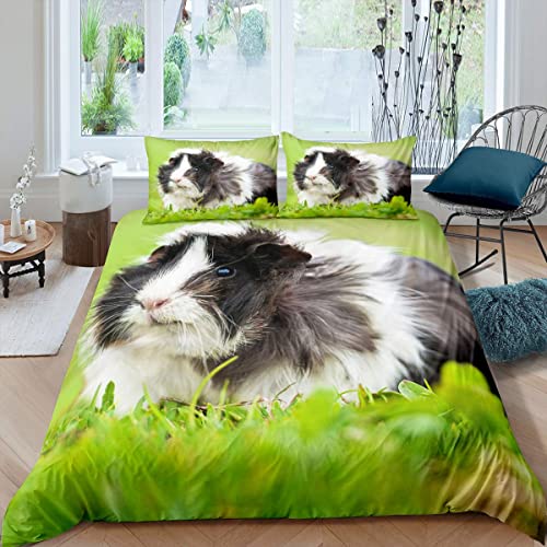 Housse de Couette 90x190 Cochon d'Inde Gris avec 2 Taies d'Oreiller