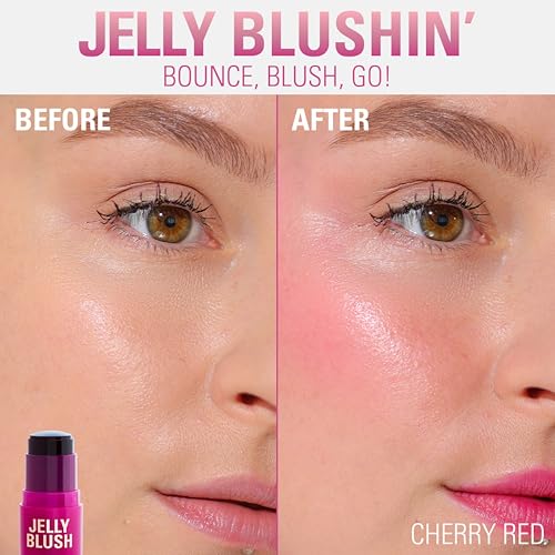 Image of Revolution Jelly Blush Stick Lip & Cheek Stain, Cherry Red | Sheer, Buildable Coverage with Hydrating Hyaluronic Acid & Aloe for Multi-Use Glow, Vegan & Cruelty-Free