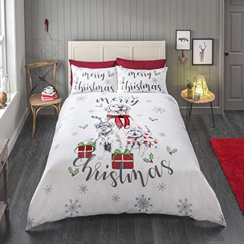 clicktostyle - Juego de Funda de edredón y Fundas de Almohada (polialgodón), diseño navideño, Winter Dogs, Doublé
