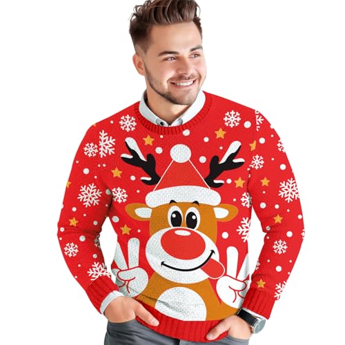 Krause & Sohn Weihnachtspullover Christmas Sweater Rentier Rudolph...