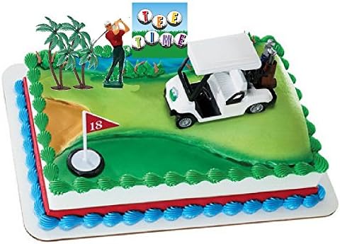 Golf Cart Golfer Tee Time Golf Sign Deluxe Cake Topper Cake Decoration Kit - Golfer Golf Cart Flag Trees and Sign