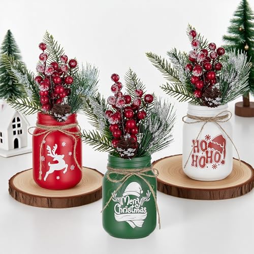Hewory Christmas Vase for Table Centerpieces: 3 PCS Glass Christmas