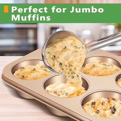 Kevenal Jumbo-Muffin-Pan - Teglia antiaderente per 6 cupcake, grande, resistente, per muffin, adatta al forno e facile da pulire (tazza grande, 8,9 x 3,8 cm) - immagine 6