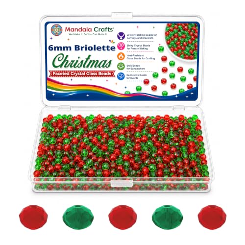 Mandala Crafts Christmas 6mm Briolette Glass Crystal Beads for DIY Jewelry
