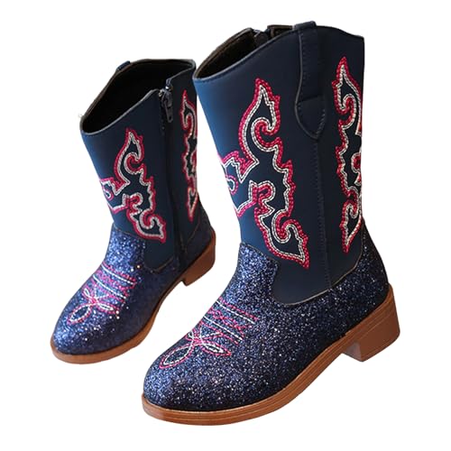 Cowgirl Boots for Girls Child Mid Calf Glitter Cowboy Boot Little Big Kids Western Riding Shoes Western Square Toe Girls Sparkle Boots Zipper Low Heel