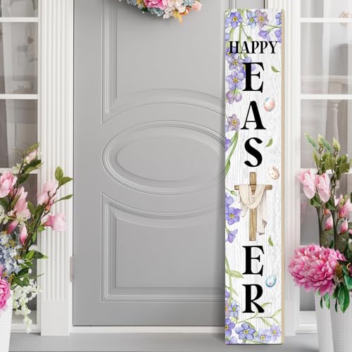 Easter Welcome Porch Sign 47.2" Happy Easter Cross Wooden Welcome