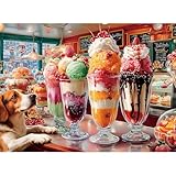 ZHISEOYI 500 Pieces Puzzle for Adults, Puzzles for Adults 500 Pieces, Retro Ice Cream Shop Cute Dog Jigsaw Puzzle, Challenging Perfect for Game Nights, 20.5 X 15 in