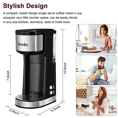 Single Serve Coffee Maker K Cup With Reservoir,Space Saver One Cup Coffee Maker, 2 In 1 Coffee Maker 6 To 14 Oz Brew Sizes,Fits Travel Mug,Single Pod Coffee Maker With Self-Cleaning Function,Black #TOP3