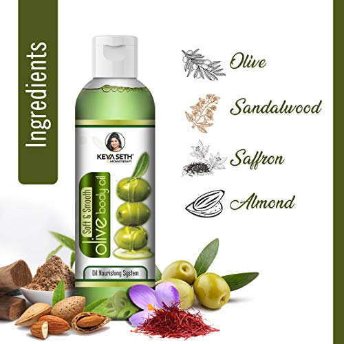 Image of KEYA SETH AROMATHERAPY Soft and Smooth Fairness Body Oil Nourishing Skin Treatment with Pure Olive, Sandalwood, Almond and Saffron 400ml