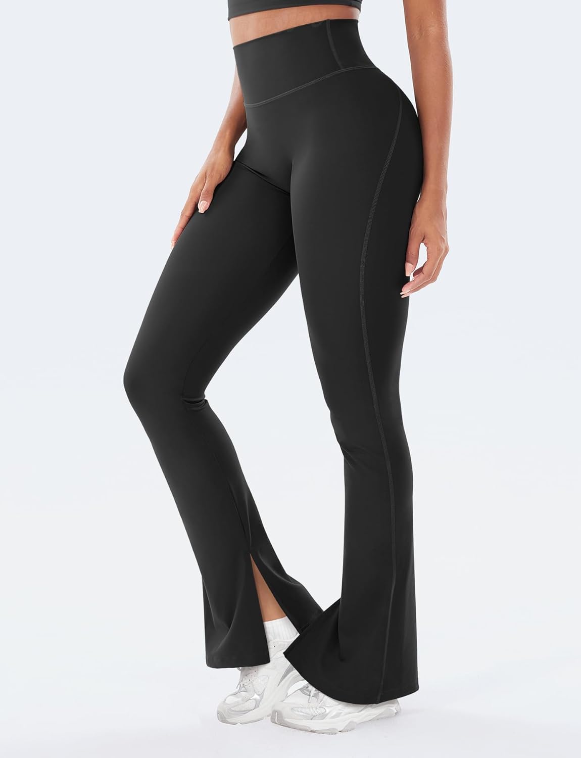 VOYJOY Womens Split Hem Legging Workout High Waist Mini Flared Leggings Casual Workout Gym Yoga Pants - Image 2