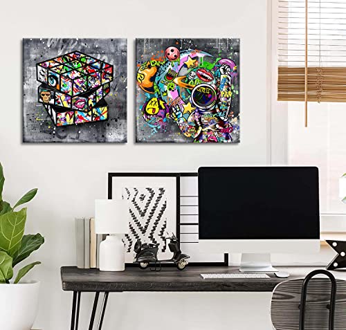 2 Picture Frame Banksy Canvas Graffiti Wall Art Street Graffiti Modern Wall Decor Abstract Painting Wall Art Pope Art Bedroom Wall Art Men Wall Art Size: 13.5 "13.5" 2 Pieces Ready To Hang. #TOP2
