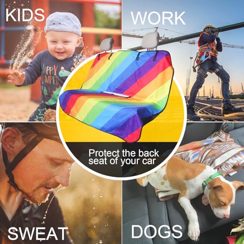 Image of Back Seat Cover for Car Trucks Van SUV Jeep,Waterproof Rear Bench Towel Seat Covers for Dogs and Kids,Automotive Backseat Protector (Rainbow)