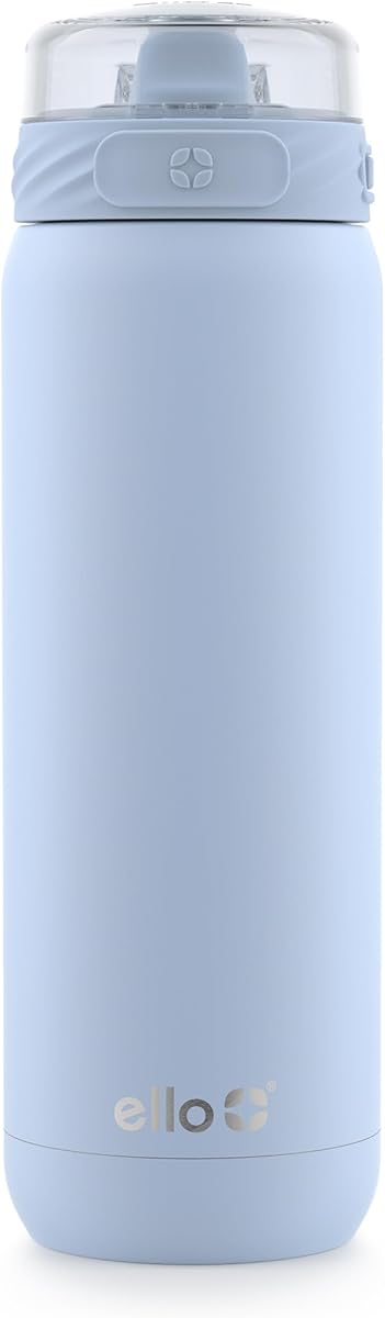 Amazon.com : Ello Cooper 22oz Stainless Steel Water Bottle with Straw and Carry Handle, Double Walled and Vacuum Insulated Metal, Leak Proof Locking Lid with Soft Silicone Spout, Reusable, BPA Free, Halogen Blue