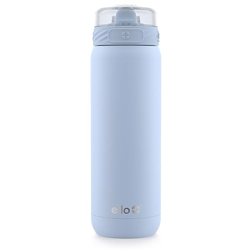 Ello Cooper 22oz Stainless Steel Water Bottle with Straw and Carry Handle, Double Walled and Vacuum Insulated Metal, Leak Proof Locking Lid with Soft Silicone Spout, Reusbale, BPA Free, Halogen Blue