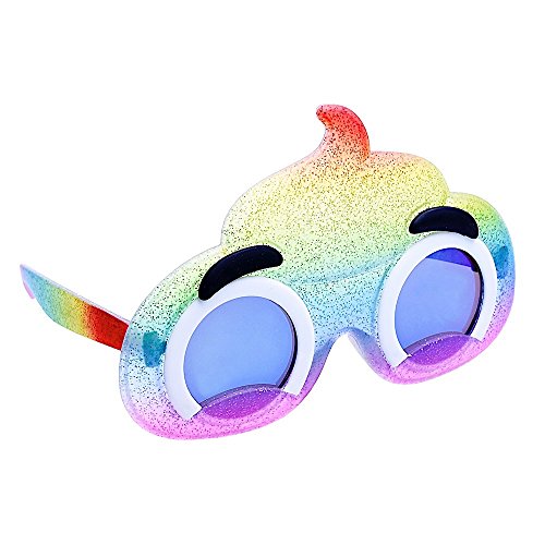 Image of Sun-Staches Poop Emoji Sunglasses, Novelty Costume Accessory | Poop or Rainbow Poop Emoji Sunglasses | Funny Costume Ready | Gift | 100% UV Protection | One Size Fits Most