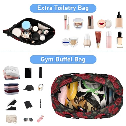 Red Roses Gym Bag for Women & Men,Duffel Bag with Shoe Pocket,Weekender Overnight Bag with Trolley Sleeve for Travel 212149724