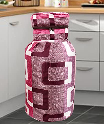 Image of Polyester 3-Layered LPG Gas Cylinder Cover with Zipper Enclosure (Color-Geometric Purple, Size-26x14 Inches)
