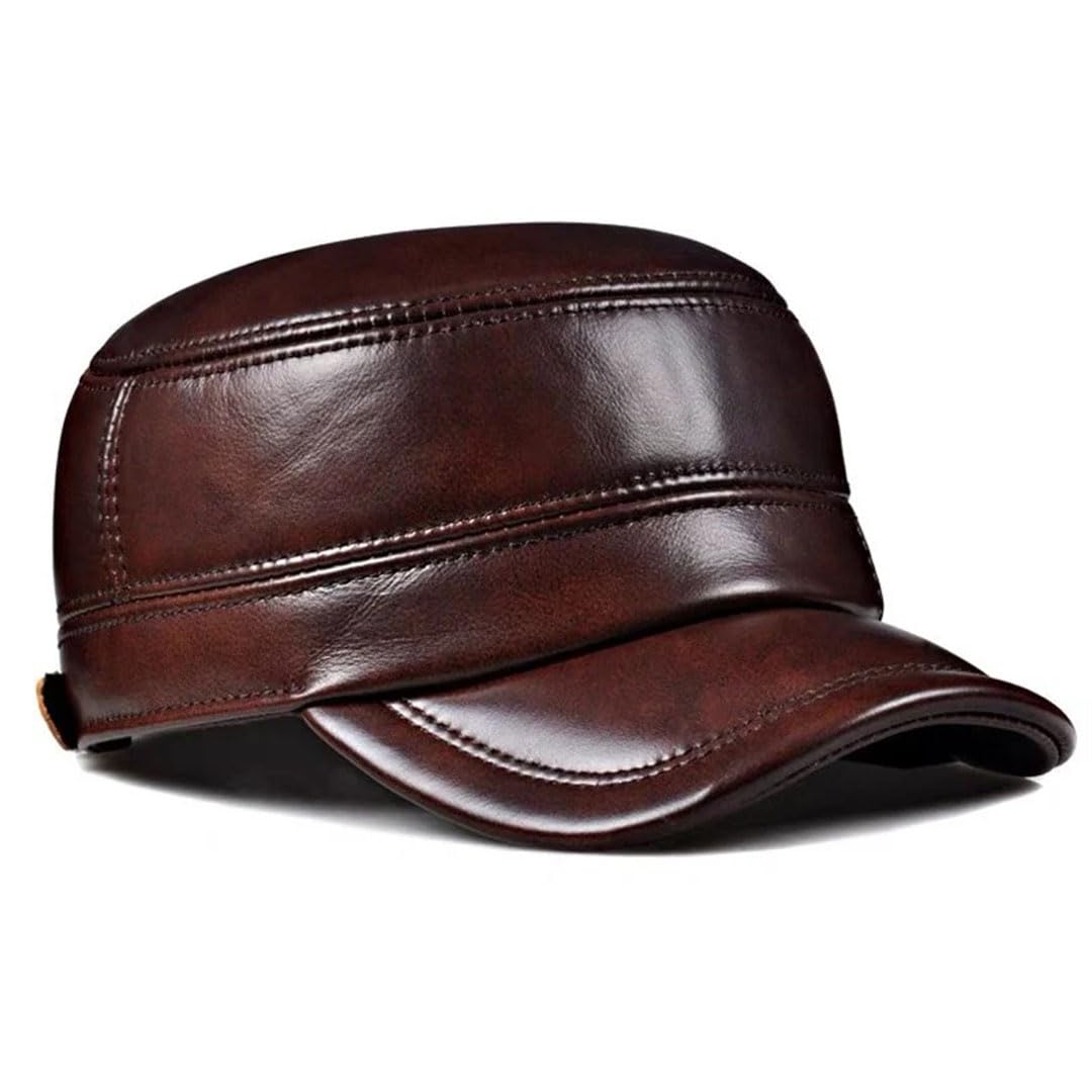 Gorra de invierno para hombre, de piel auténtica, estilo militar, elegante, estilo británico, vintage, de piel de vaca, cálida