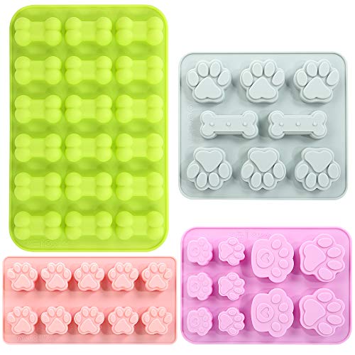 Puppy Dog Paw and Bone Silicone Molds for Chocolate, Candy, Jelly, Ice Cube, Dog Treats (4PCS)