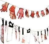 🎃【Material】- ist aus PVC, Die Requisiten sind wasserdicht, leicht und glänzend, Kann im Wind schütteln und reflektieren. Diese Banner sind wiederverwendbar, langlebig, perfekt für Halloween-Partys, Zombies, jede schreckliche Horror-Atmosphäre.
