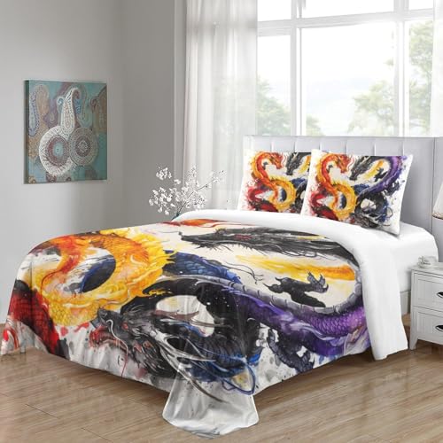 Housses de couettes imprimé le dragon grand confort au toucher microfibre douce