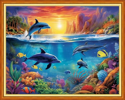 Image of Dooxvey Cross Stitch Kits for Adults Beginners - Full Range of Stamped Kits - 11CT Cross Stitch Patterns - Underwater World - 16x20 inch