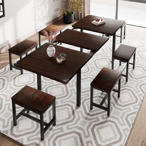 iPormis 7-Piece Dining Table Set with 6 Stools, 63" Extendable