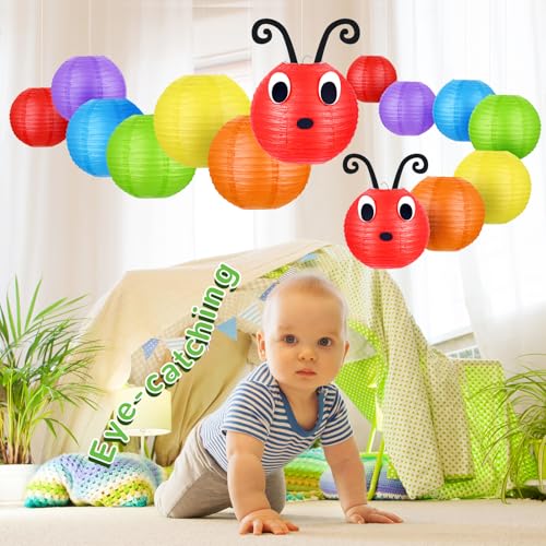 Image of Hortsun 14 Pcs Caterpillar Theme Birthday Decorations Caterpillar Paper Lanterns Sets for School Classroom Birthday Party Favors, with Eyes Mouth Feelers Glue Point (Multi Color)