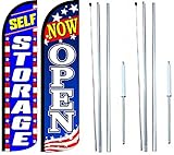 Self Storage Now Open King Windless Flag Sign with Complete Hybrid Pole Set - Pack of 2