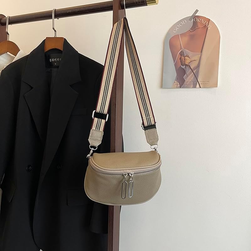 Leather Fanny Pack for Women - Minimalist Crossbody Sling Bag | Genuine Leather Chest Belt Bum Bag Waist Purse (Khaki) - Image 8