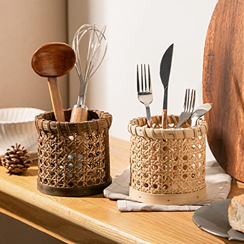 Fqqwee Utensil Holder For Kitchen Counter Handmade Wicker Pencil Holder Pen Holder For Desk Farmhouse Cooking Utensils Organizer Make Up Brushes Holder For Office Home Kitchen #TOP3